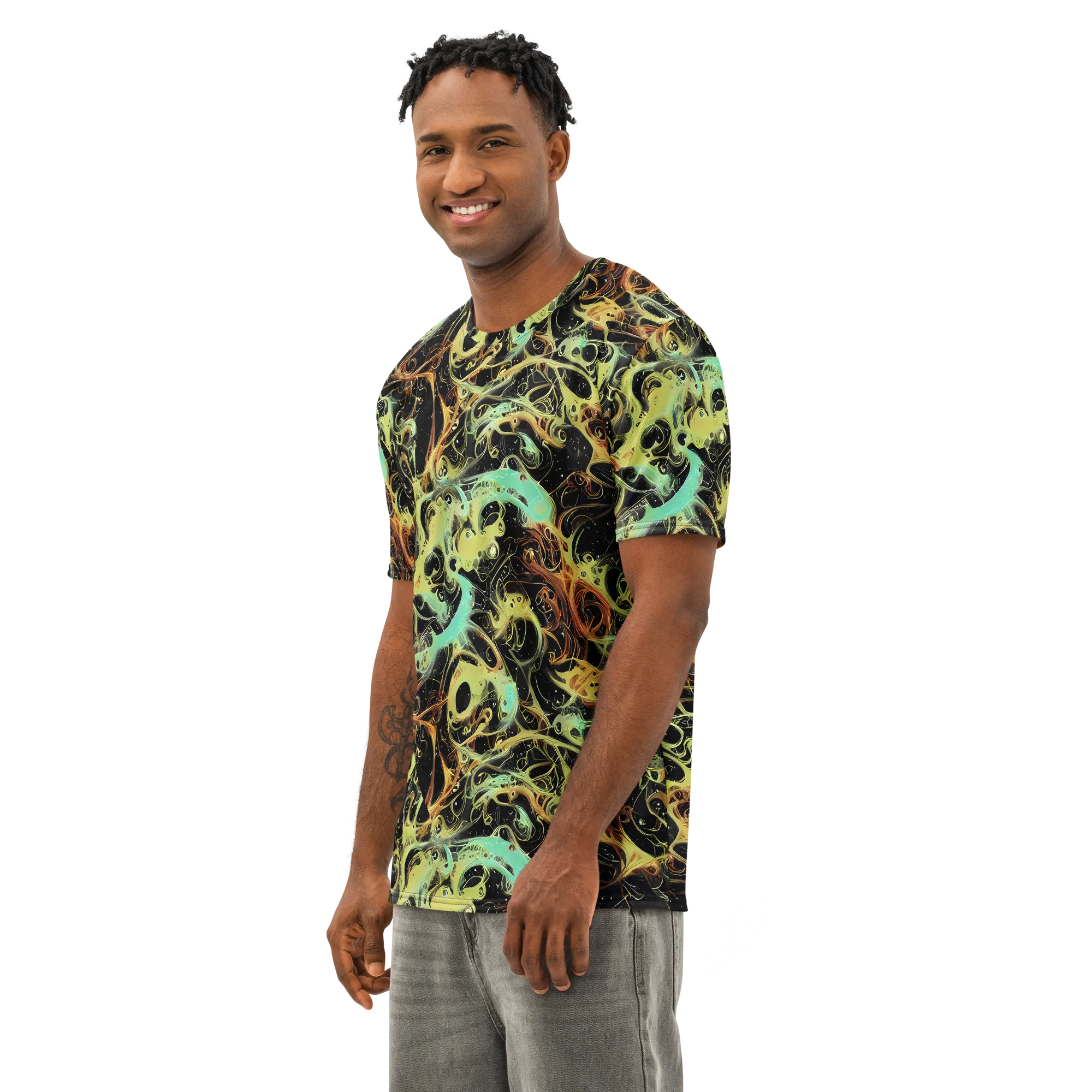 Blacklight Tide on Men's Cotton Crew Neck T-Shirt — Left Front