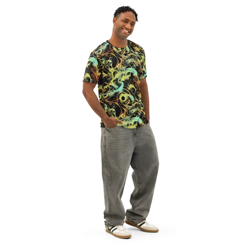 Blacklight Tide on Men's Cotton Crew Neck T-Shirt — Right Front