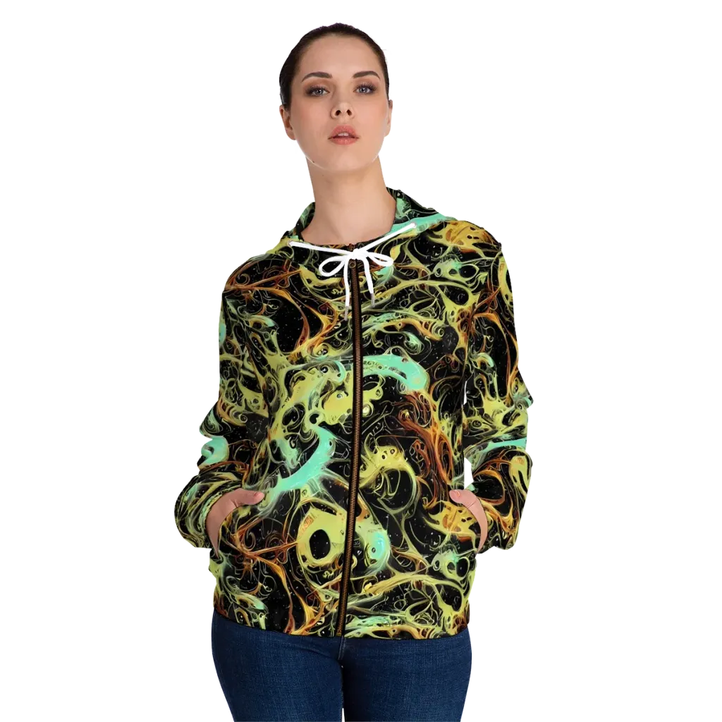 Blacklight Tide on Women's Full-Zip Hoodie — Front On Person