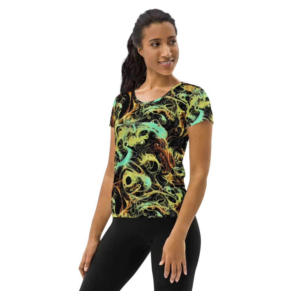 Blacklight Tide on Women's Athletic T-Shirt — Left