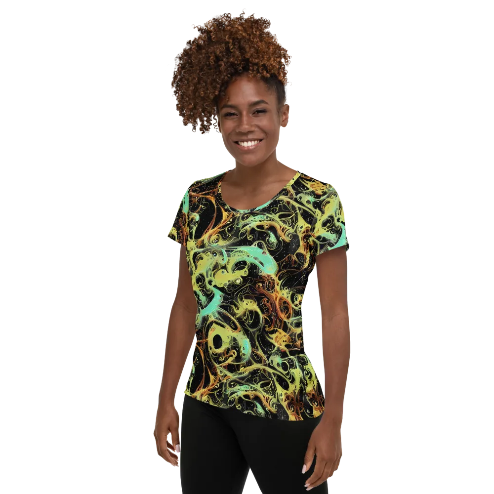 Blacklight Tide on Women's Athletic T-Shirt — Left