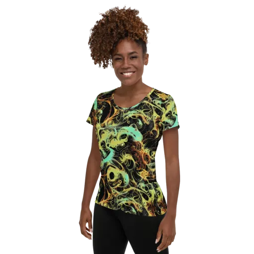 Blacklight Tide on a Women's Athletic T-Shirt