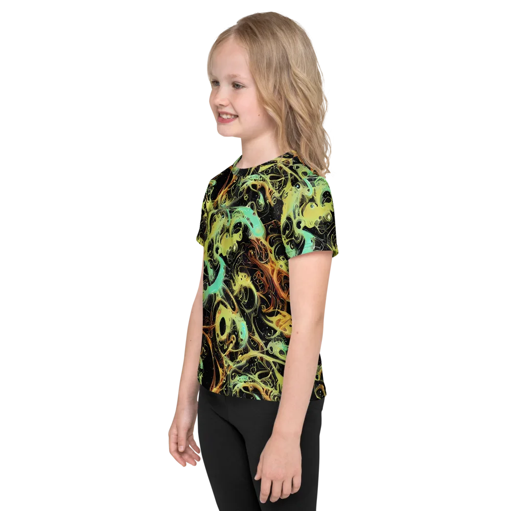 Blacklight Tide on Kids Crew Neck T-Shirt — Left