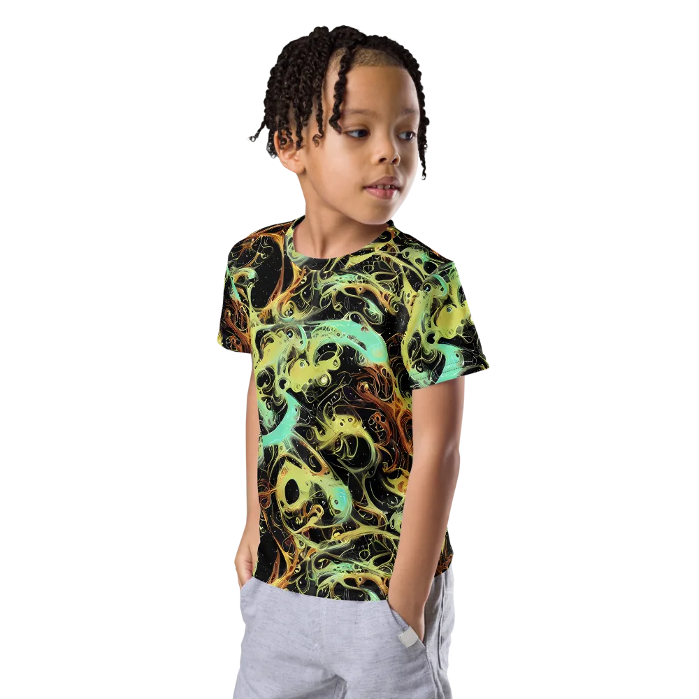 Blacklight Tide on Kids Crew Neck T-Shirt — Left Front