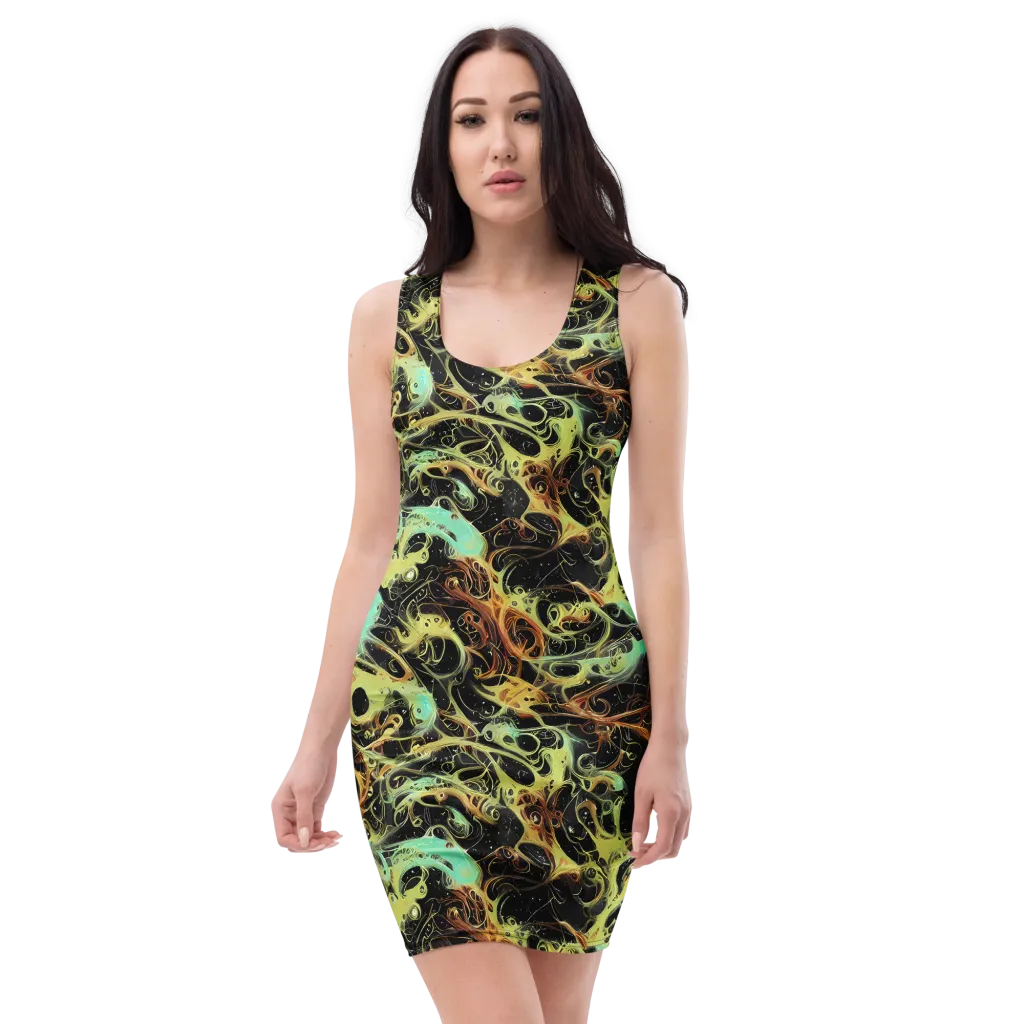 Blacklight Tide on Bodycon Dress — Front