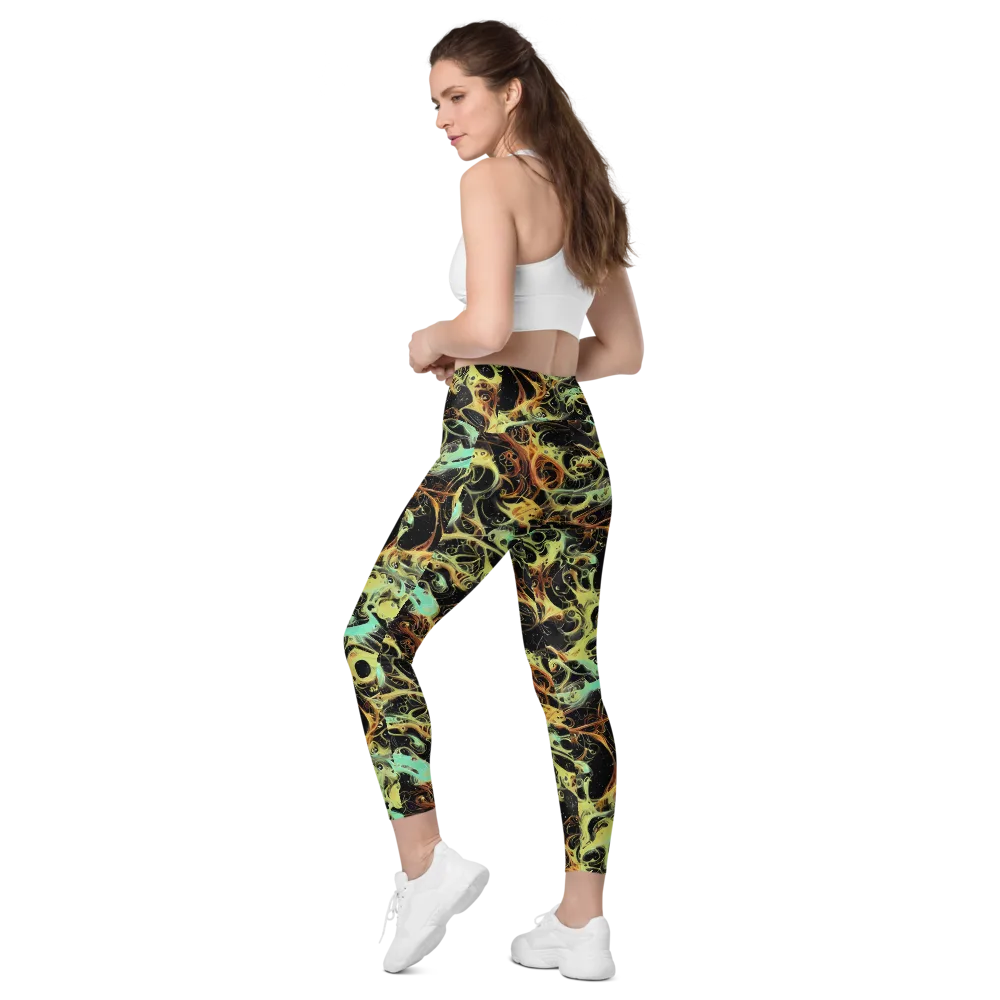 Blacklight Tide on Leggings with Pockets — Left Back