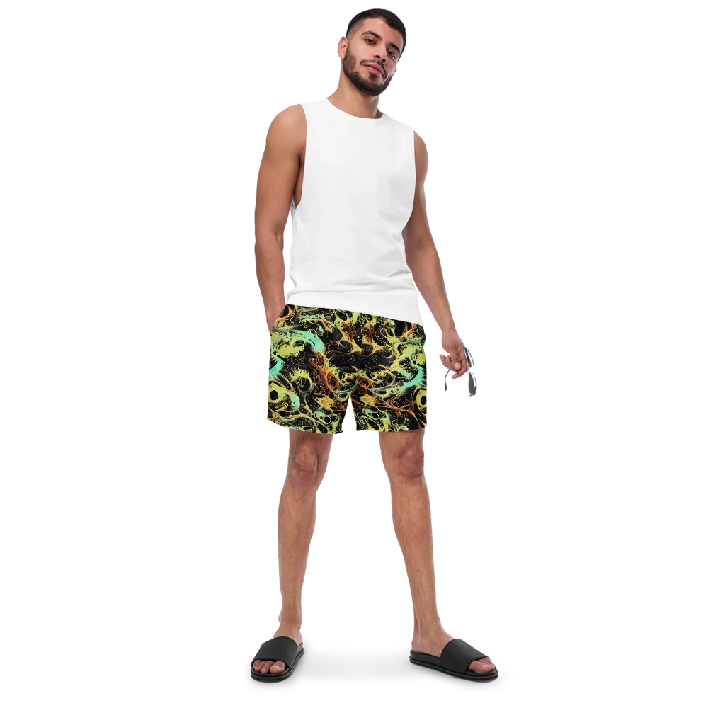Blacklight Tide on Swim Trunks — Front