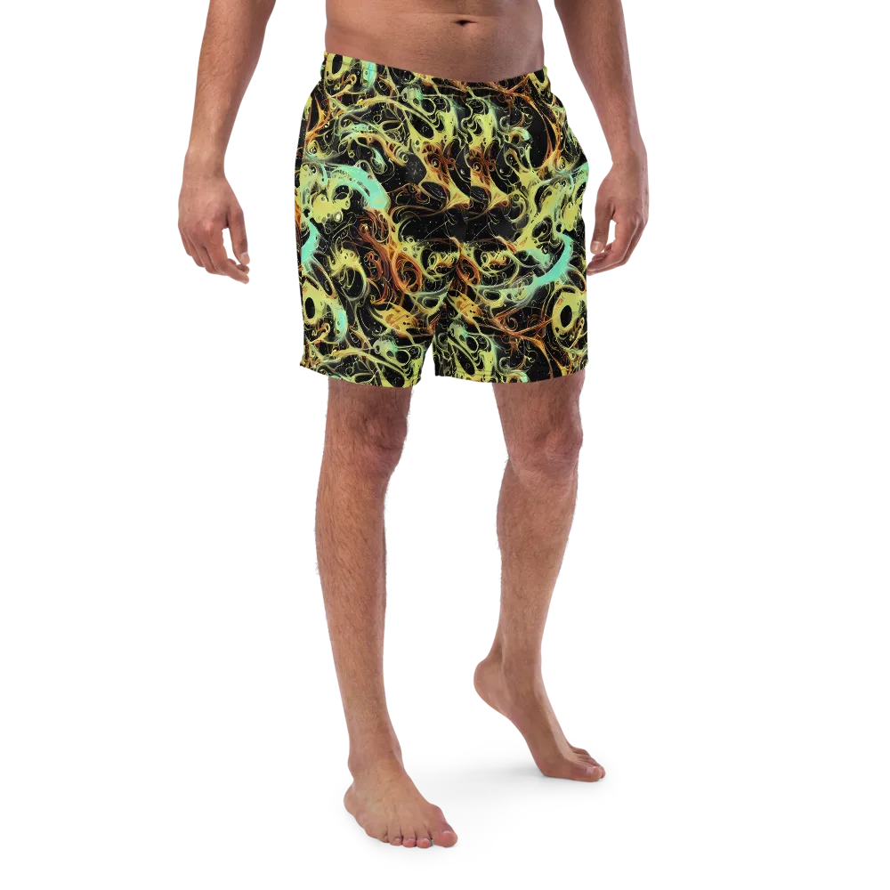 Blacklight Tide on Swim Trunks — Front