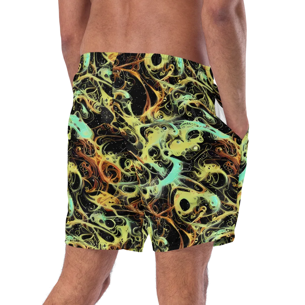 Blacklight Tide on Swim Trunks — Right Back