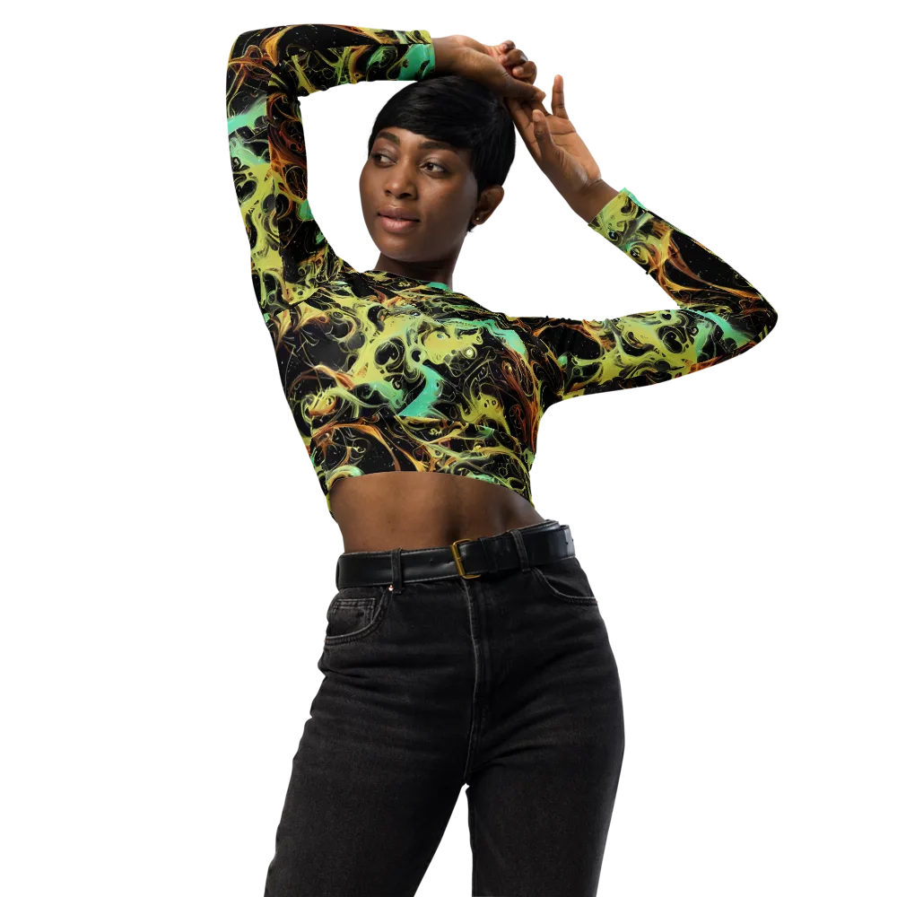 Blacklight Tide on Long Sleeve Crop Top — Front
