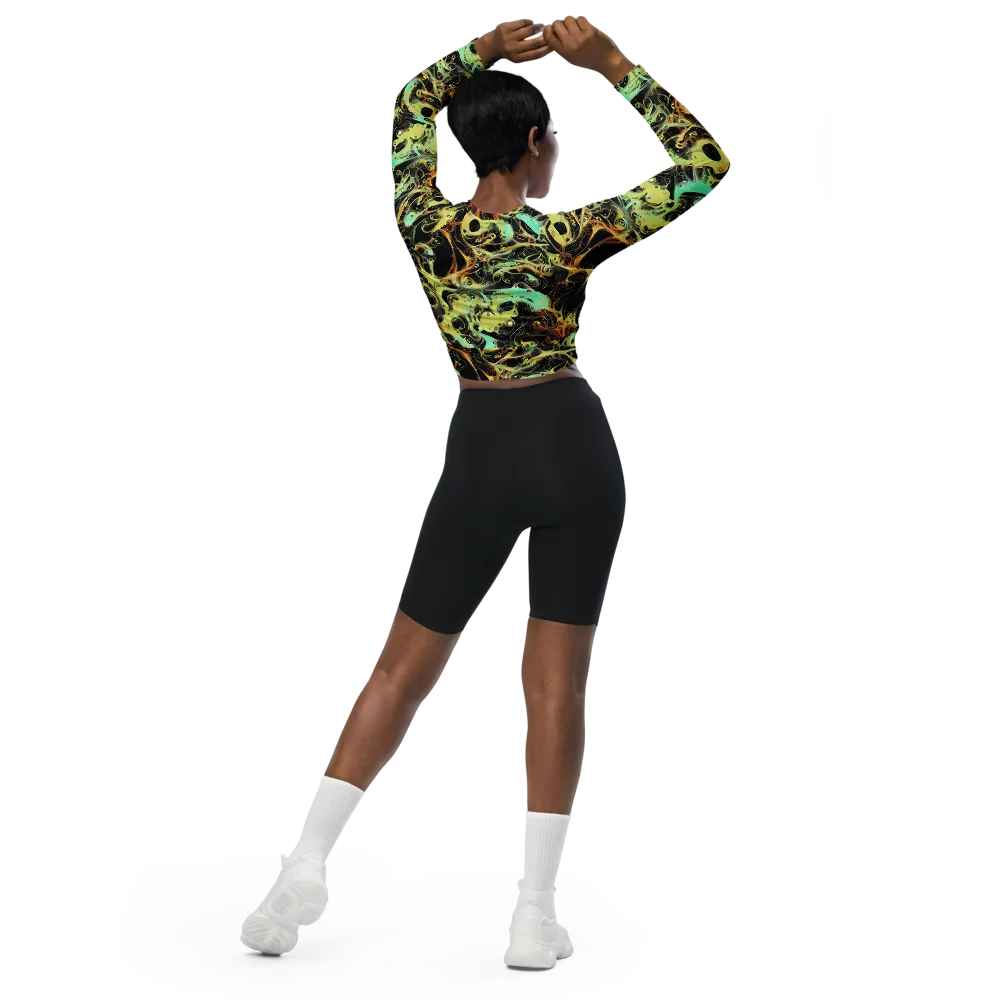 Blacklight Tide on Long Sleeve Crop Top — Back
