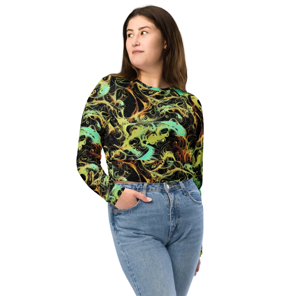 Blacklight Tide on Long Sleeve Crop Top — Front