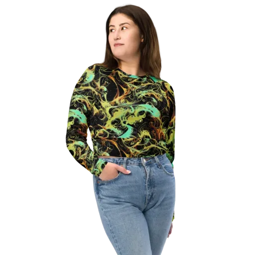 Blacklight Tide on a Long Sleeve Crop Top