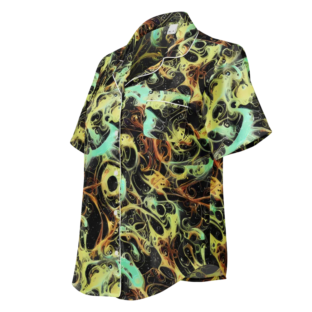 Blacklight Tide on Women's Short Sleeve Pajama Top — Left Front