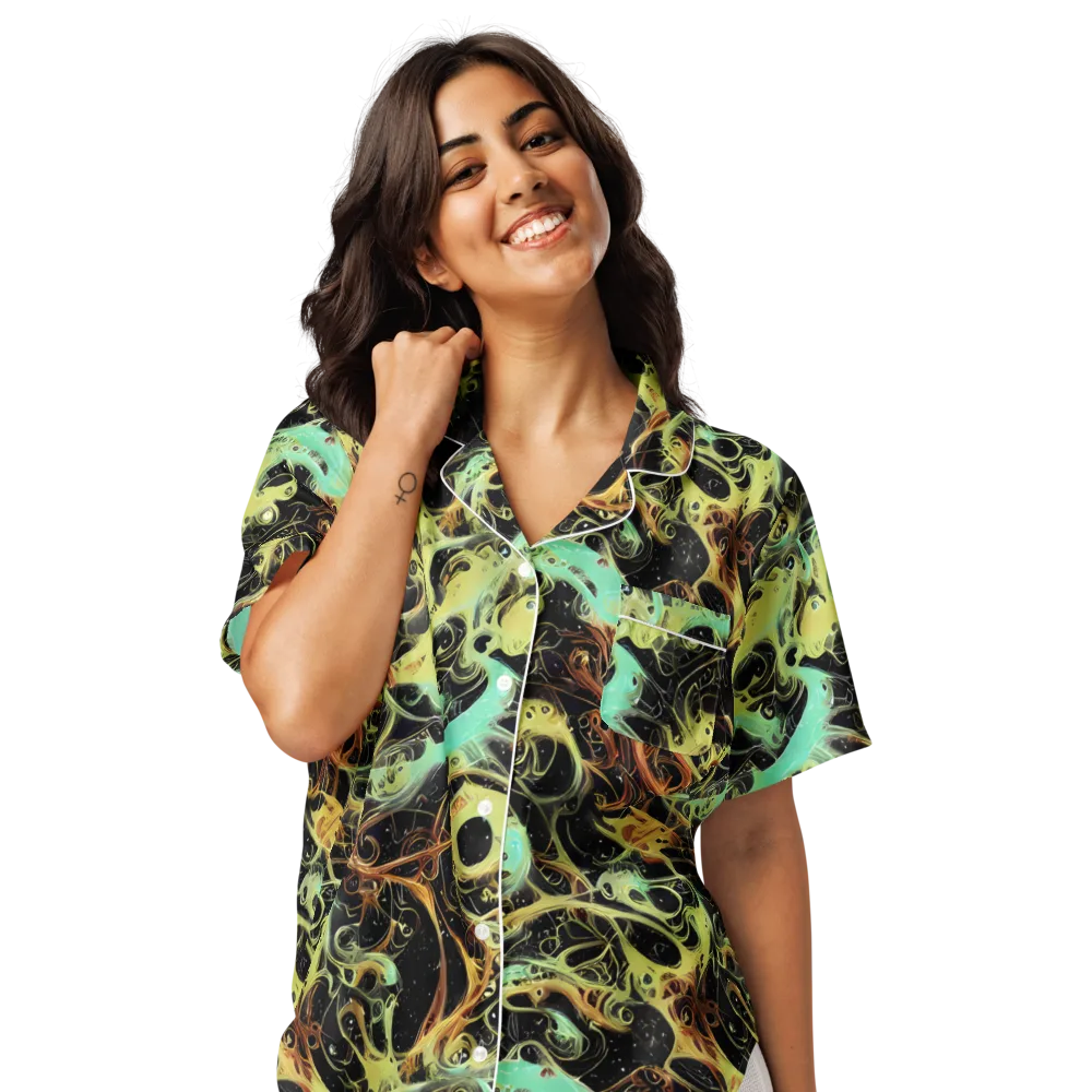 Blacklight Tide on Women's Short Sleeve Pajama Top — Front