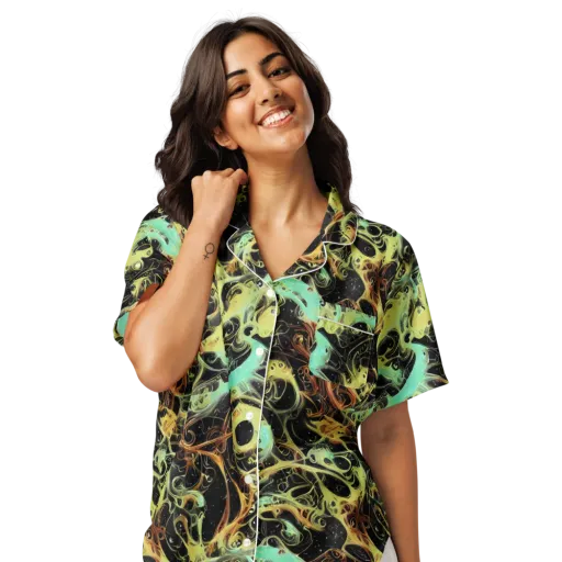Blacklight Tide on a Women's Short Sleeve Pajama Top