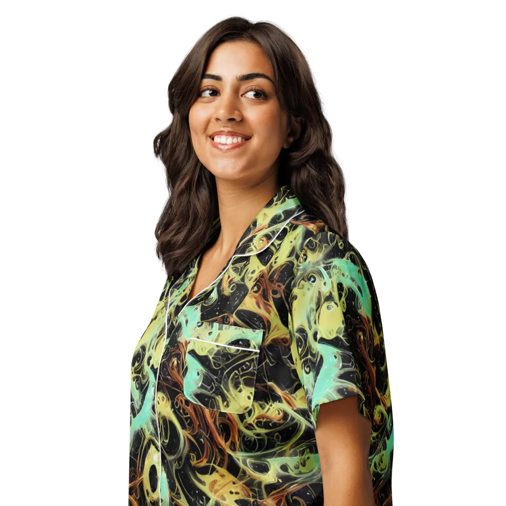 Blacklight Tide on Women's Short Sleeve Pajama Top — Left Front