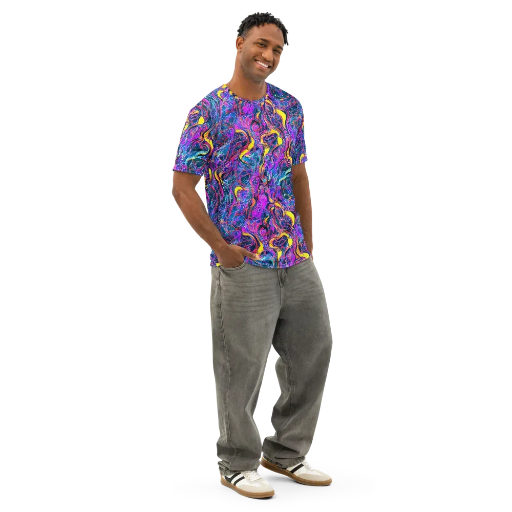 Magenta Maelstrom on Men's Cotton Crew Neck T-Shirt — Right Front