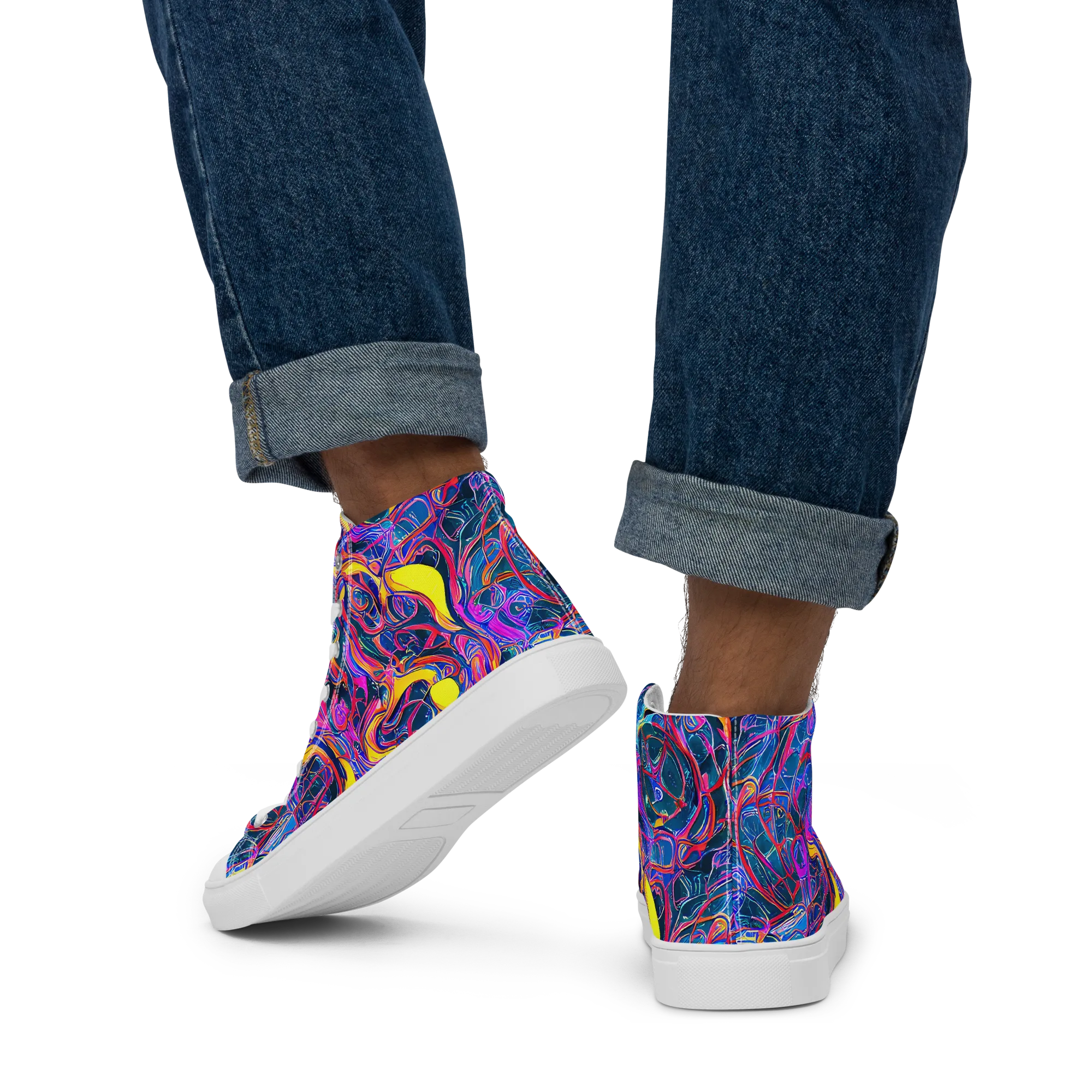 Magenta Maelstrom on Men's High Top Canvas Shoes — Back