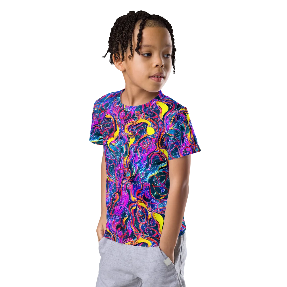 Magenta Maelstrom on Kids Crew Neck T-Shirt — Left Front