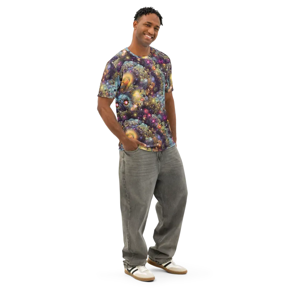 Cosmic Gem Garden on Men's Cotton Crew Neck T-Shirt — Right Front
