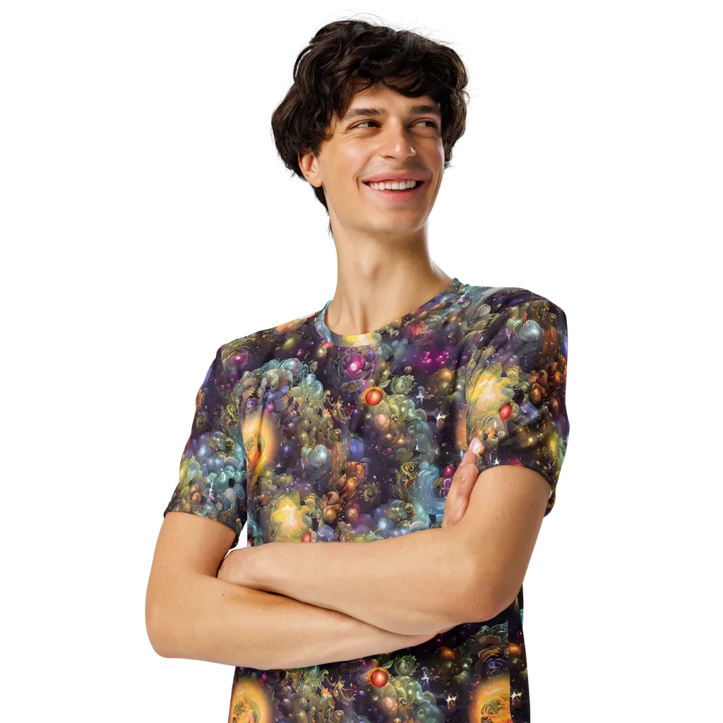 Cosmic Gem Garden on Men's Crew Neck T-Shirt — Left Front