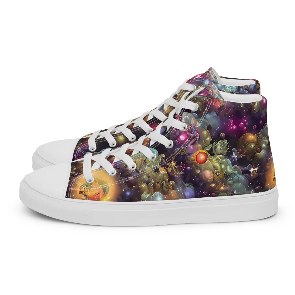 Cosmic Gem Garden on Men's High Top Canvas Shoes — Left