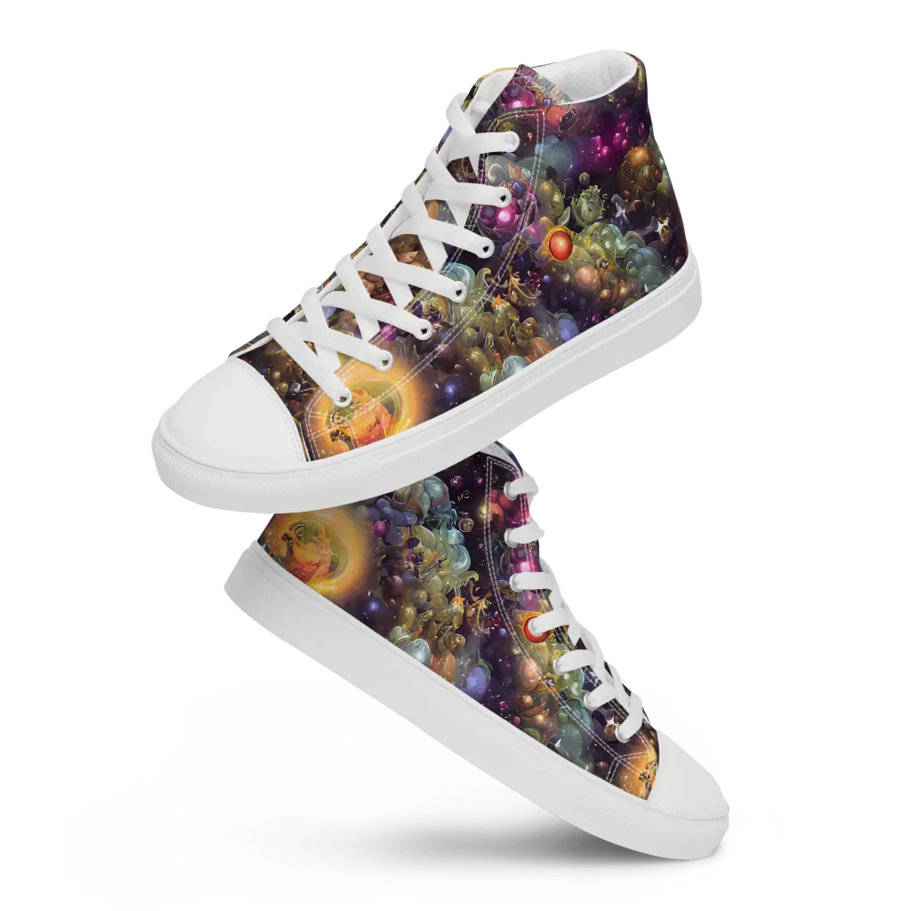 Cosmic Gem Garden on Men's High Top Canvas Shoes — Front