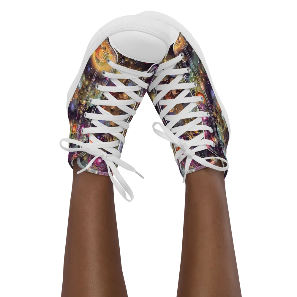 Cosmic Gem Garden on Women's High Top Canvas Shoes — Front