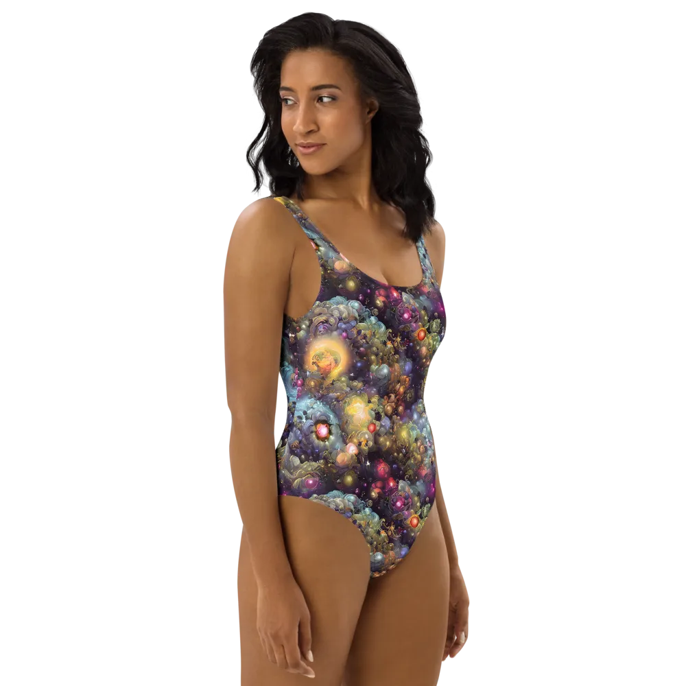 Cosmic Gem Garden on One-Piece Swimsuit — Right