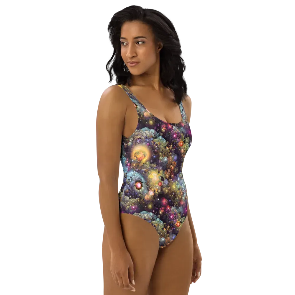 Cosmic Gem Garden on One-Piece Swimsuit — Right