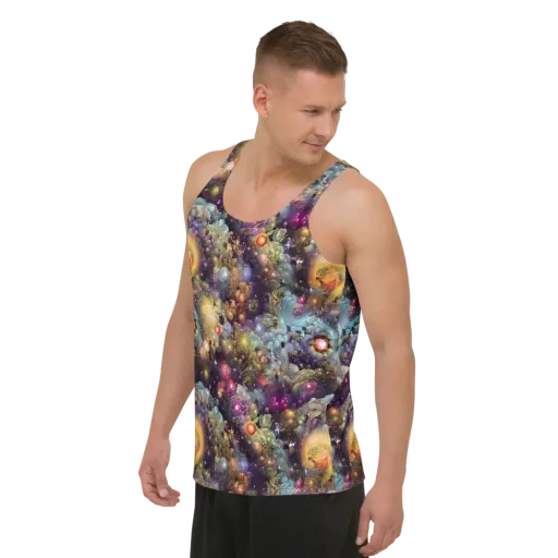 Cosmic Gem Garden on a Men's Tank Top