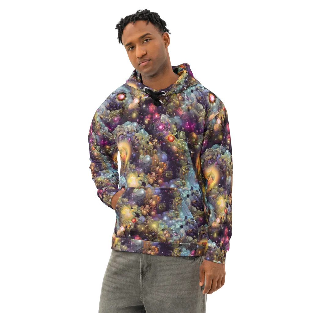 Cosmic Gem Garden on Cotton Hoodie — Left Front