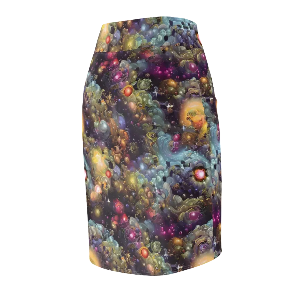 Cosmic Gem Garden on Pencil Skirt — Back Side