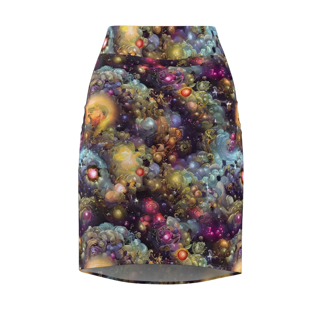 Cosmic Gem Garden on Pencil Skirt — Front