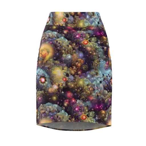 Cosmic Gem Garden on a Pencil Skirt