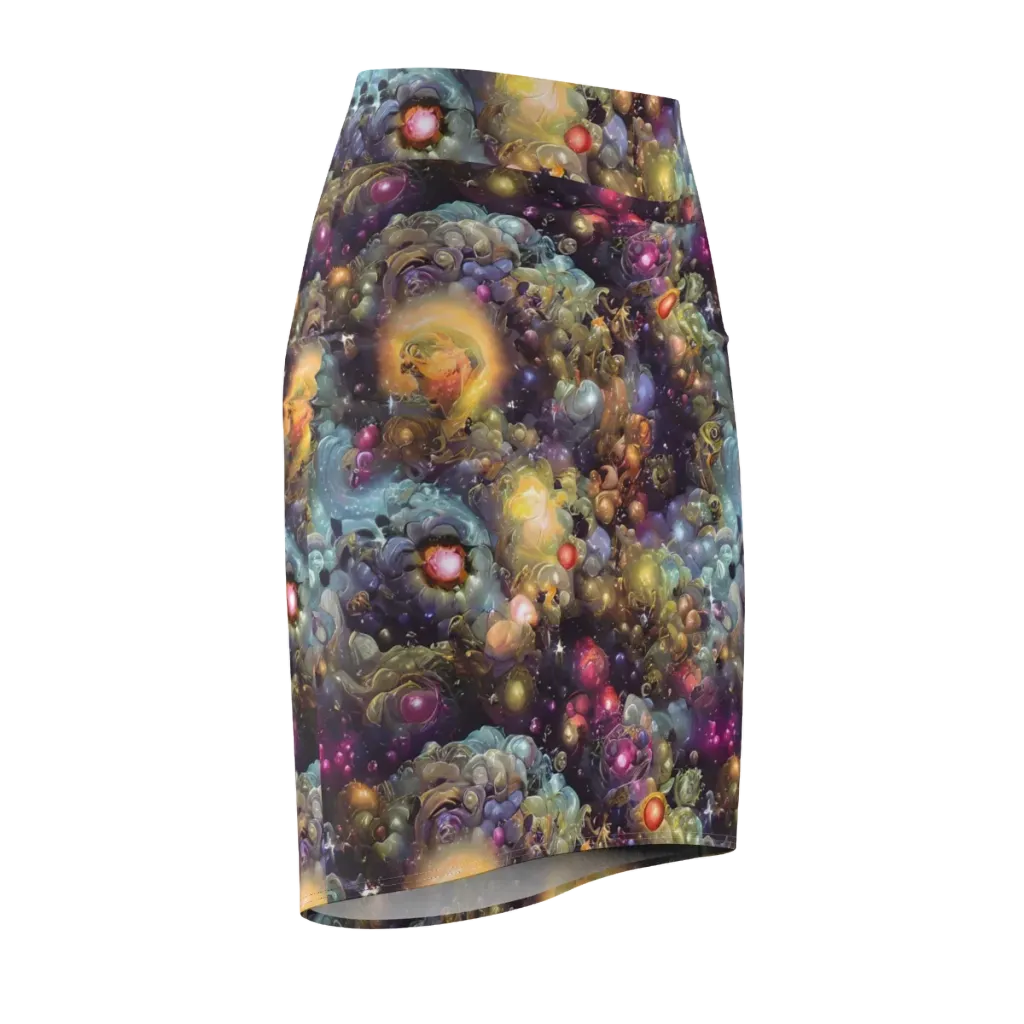 Cosmic Gem Garden on Pencil Skirt — Front Side