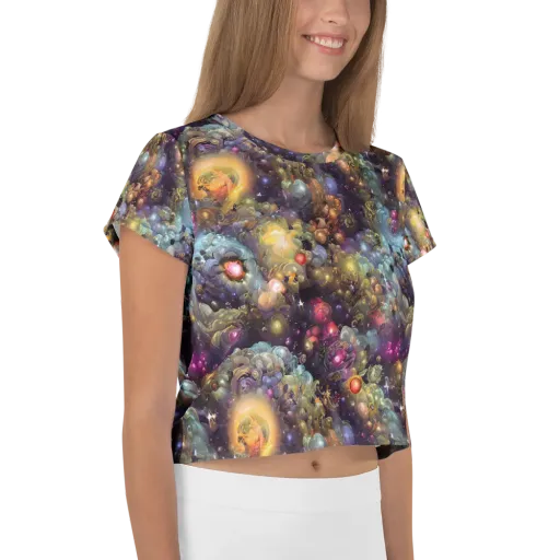 Cosmic Gem Garden on a Crop Tee