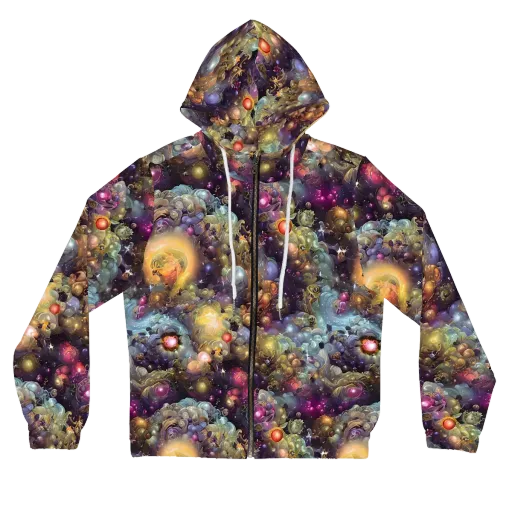 Cosmic Gem Garden on a Women's Full-Zip Hoodie