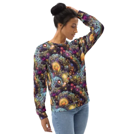 Cosmic Gem Garden on a Sweatshirt