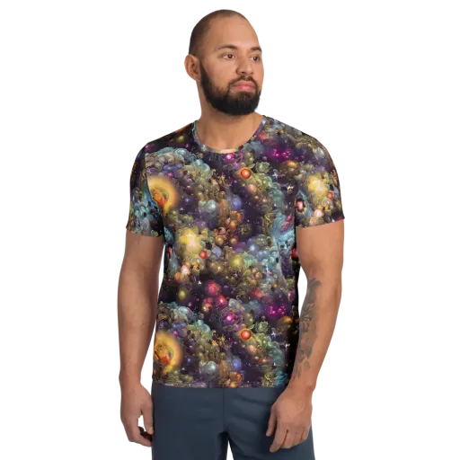 Cosmic Gem Garden on a Men's Athletic T-Shirt