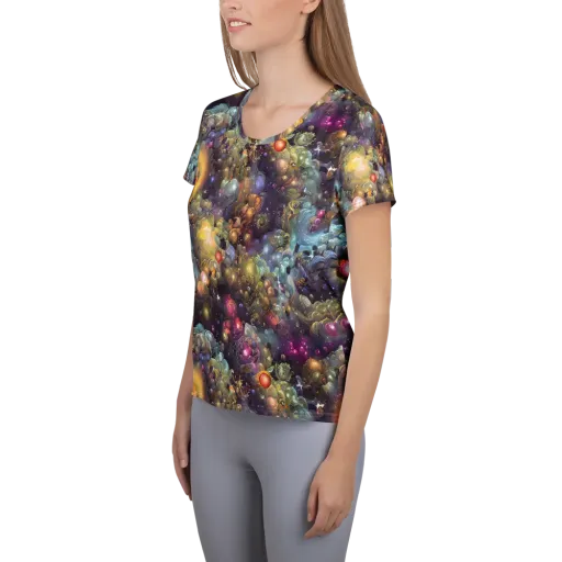 Cosmic Gem Garden on a Women's Athletic T-Shirt