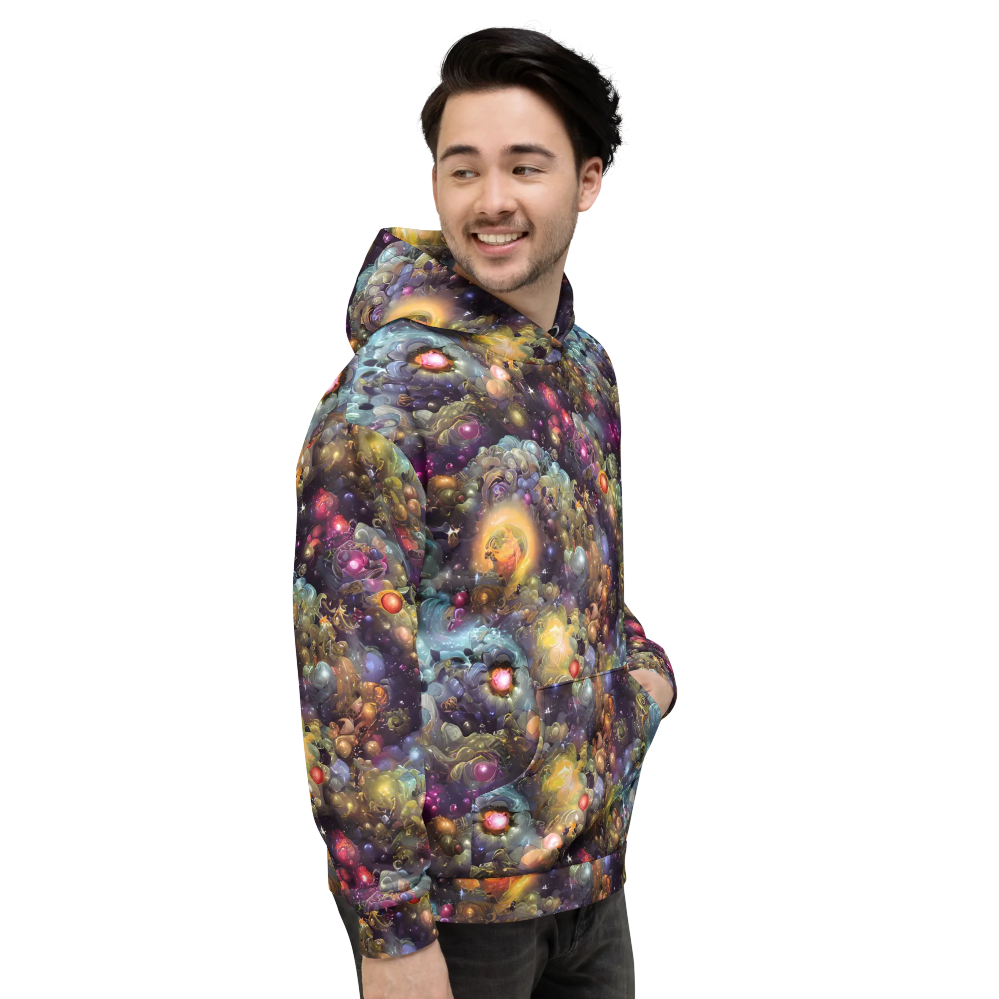 Cosmic Gem Garden on Hoodie — Right