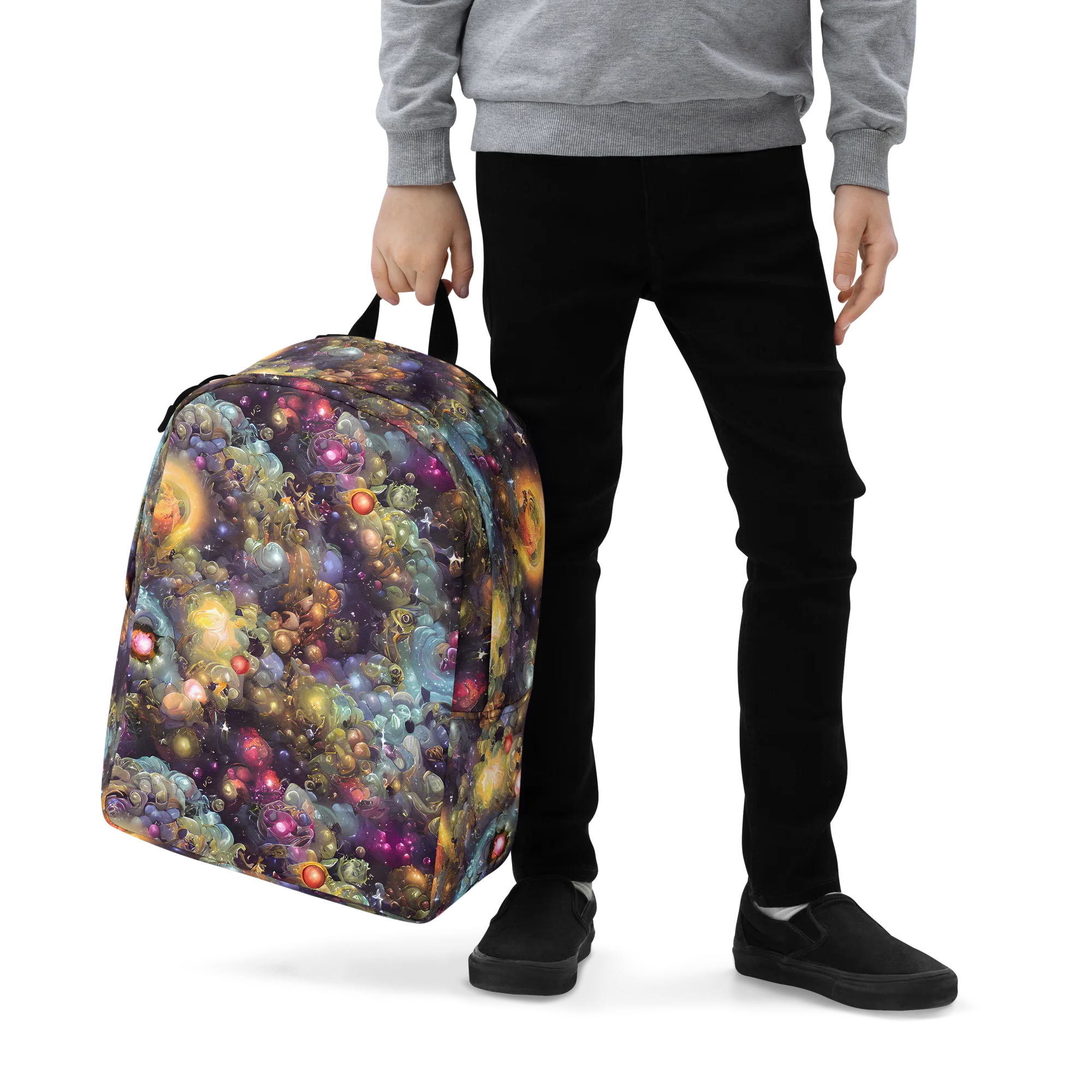Cosmic Gem Garden on Minimalist Backpack — Zoomed-in