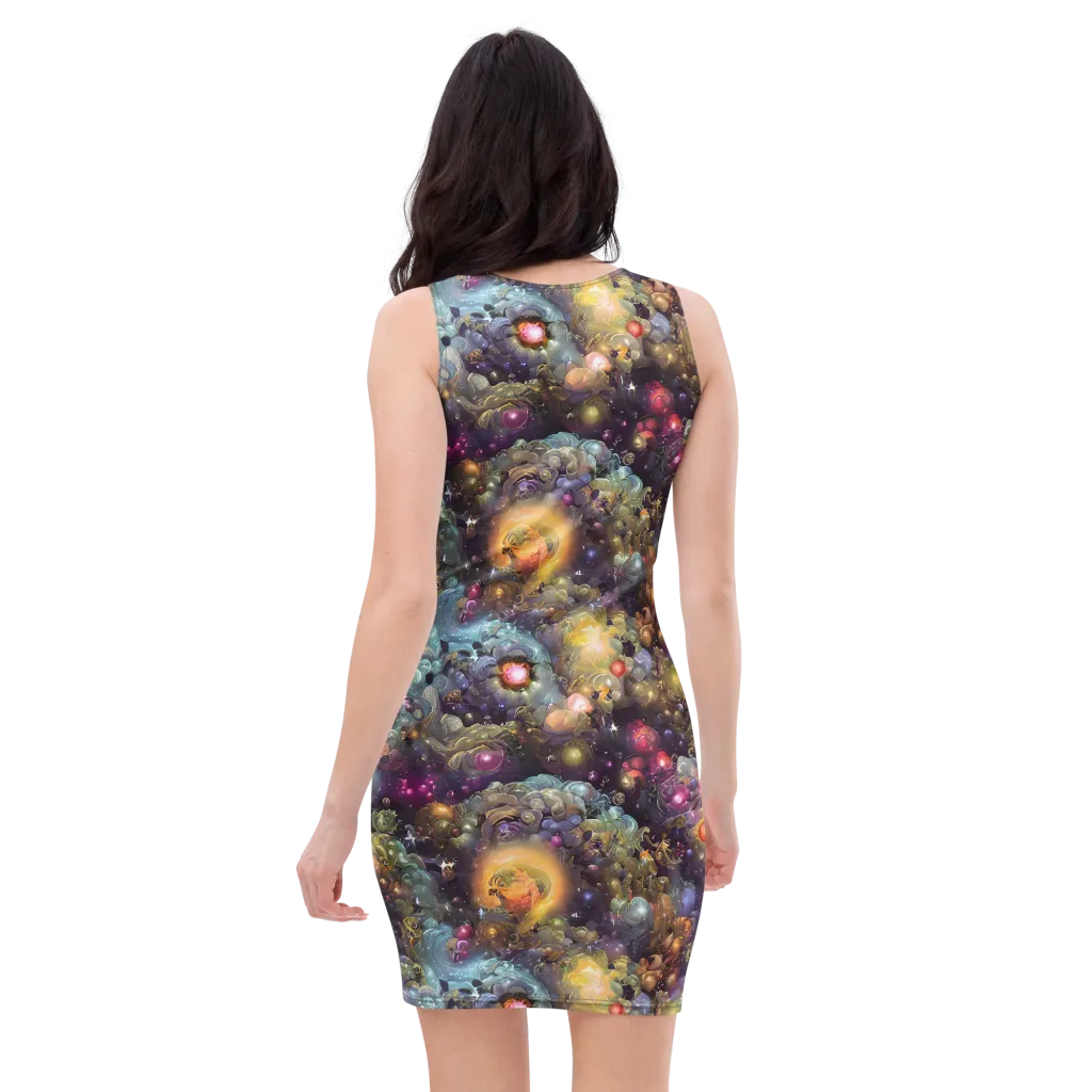 Cosmic Gem Garden on Bodycon Dress — Back