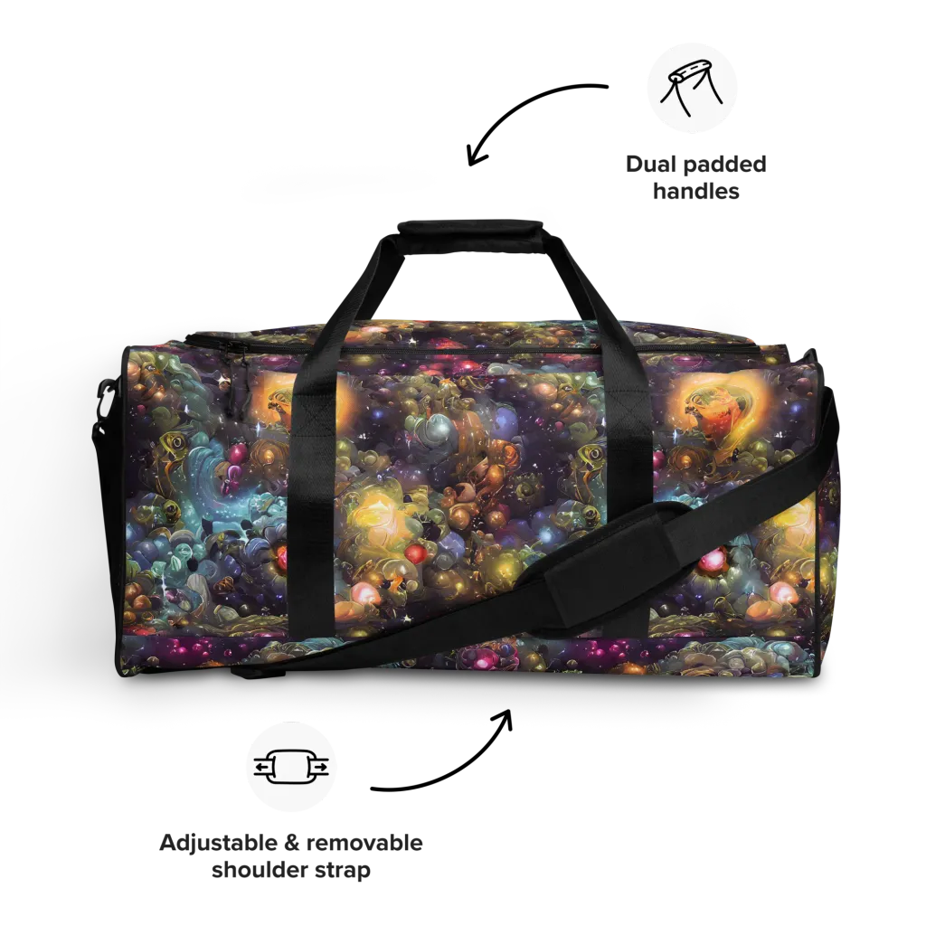 Cosmic Gem Garden on Duffle Bag — Front