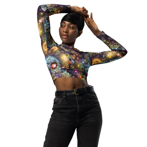 Cosmic Gem Garden on a Long Sleeve Crop Top