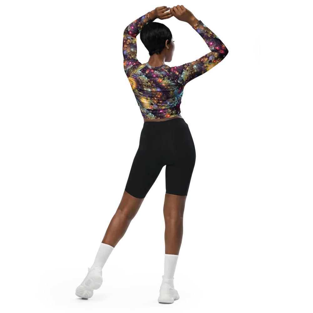Cosmic Gem Garden on Long Sleeve Crop Top — Back
