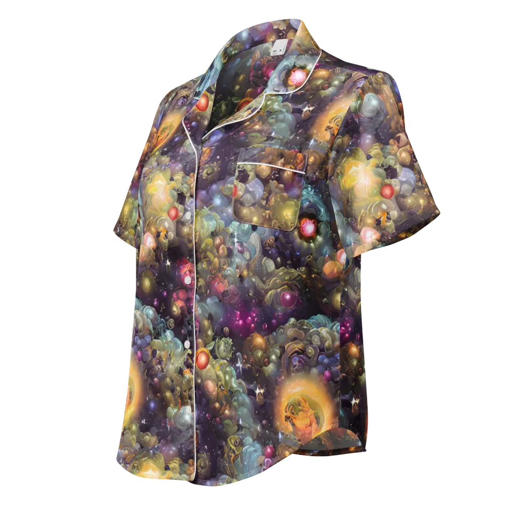 Cosmic Gem Garden on Women's Short Sleeve Pajama Top — Left Front