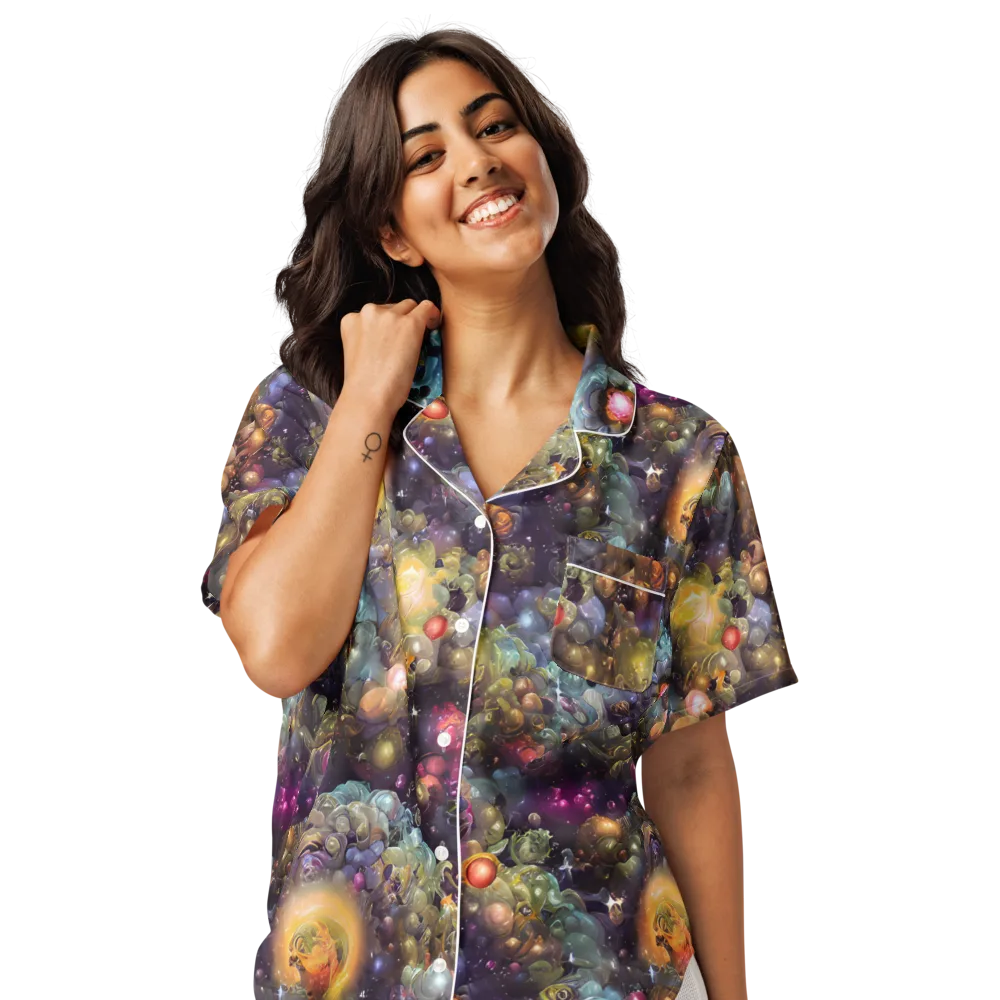 Cosmic Gem Garden on Women's Short Sleeve Pajama Top — Front